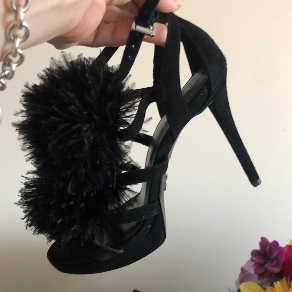 MICHAEL KORS Black Suede Feather Pom Pom Heels - Picture 5 of 15